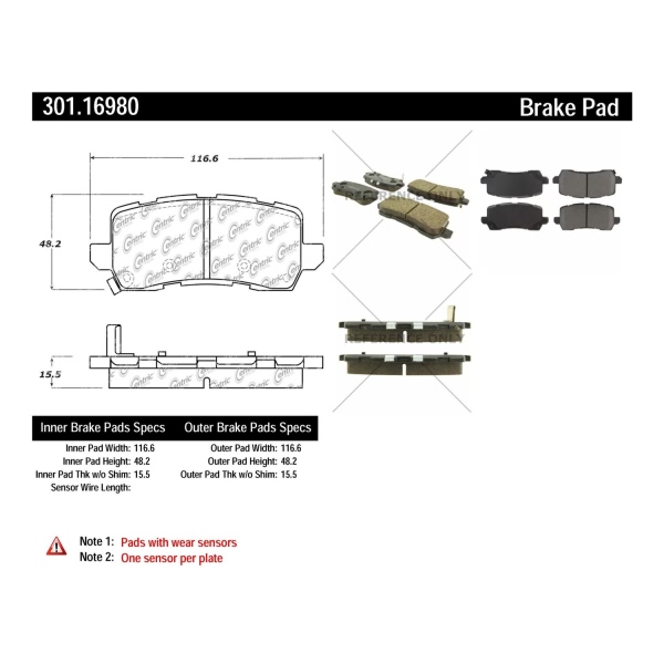 Centric Premium Ceramic Rear Disc Brake Pads 301.16980