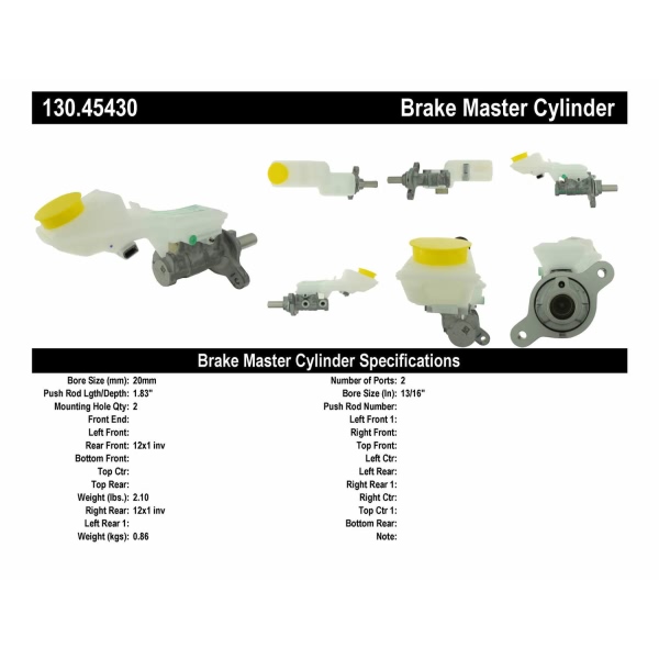 Centric Premium Brake Master Cylinder 130.45430