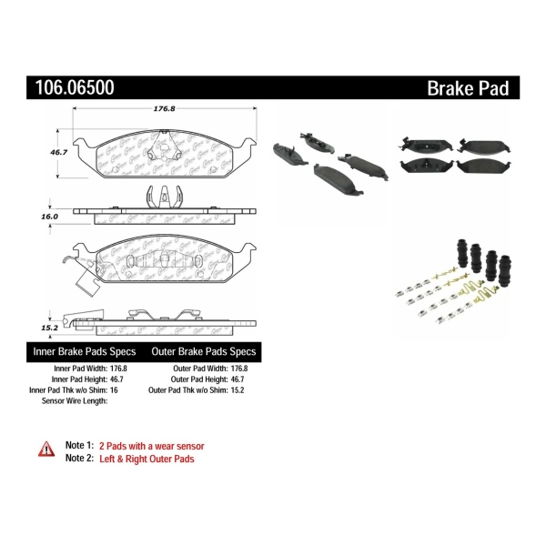 Centric Posi Quiet™ Extended Wear Semi-Metallic Front Disc Brake Pads 106.06500