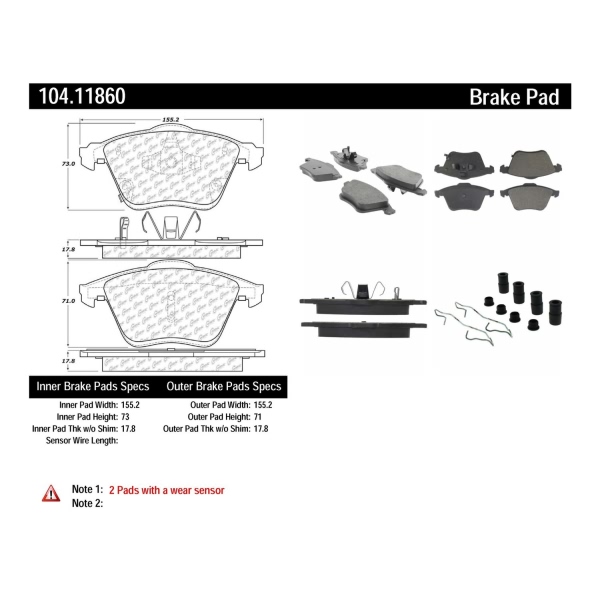 Centric Posi Quiet™ Semi-Metallic Front Disc Brake Pads 104.11860