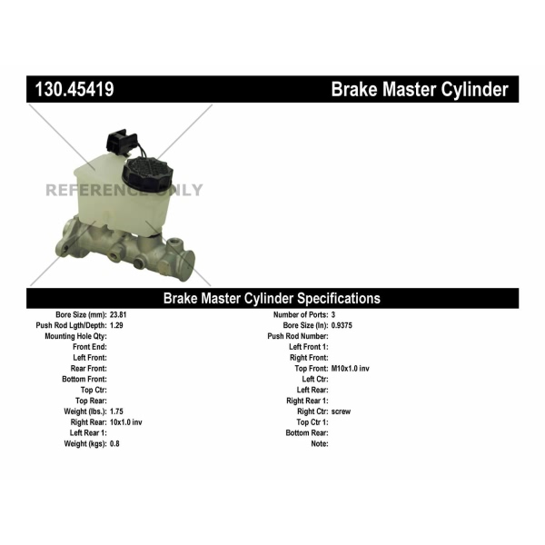 Centric Premium Brake Master Cylinder 130.45419