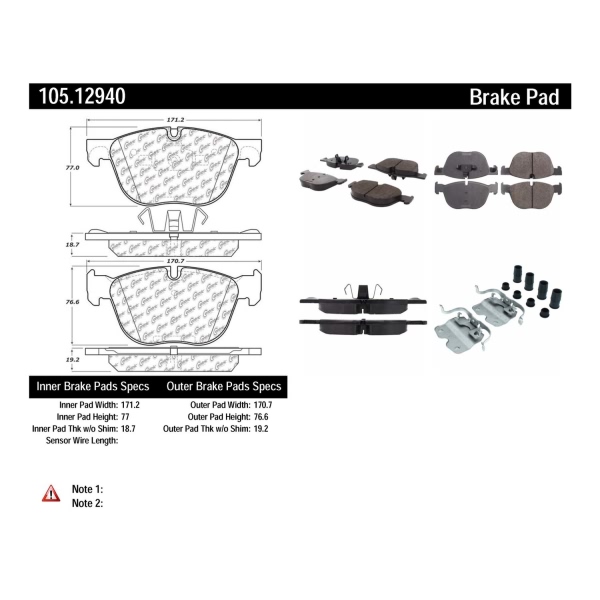Centric Posi Quiet™ Ceramic Front Disc Brake Pads 105.12940