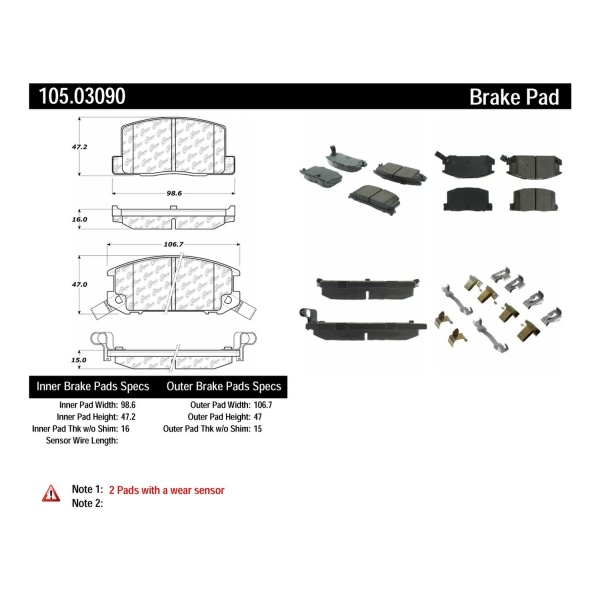 Centric Posi Quiet™ Ceramic Rear Disc Brake Pads 105.03090