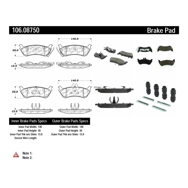 Centric Posi Quiet™ Extended Wear Semi-Metallic Rear Disc Brake Pads 106.08750