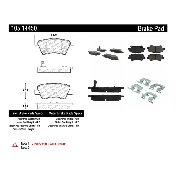 Centric Posi Quiet™ Ceramic Rear Disc Brake Pads 105.14450
