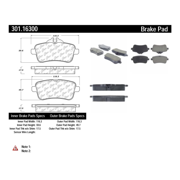 Centric Premium Ceramic Rear Disc Brake Pads 301.16300