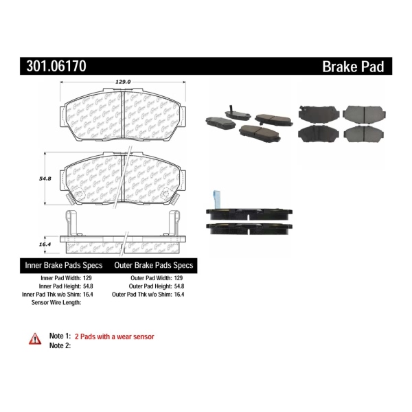 Centric Premium Ceramic Front Disc Brake Pads 301.06170