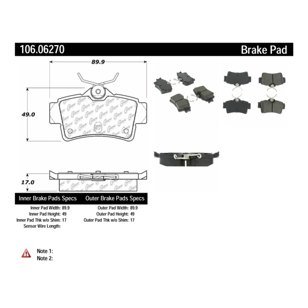 Centric Posi Quiet™ Extended Wear Semi-Metallic Rear Disc Brake Pads 106.06270