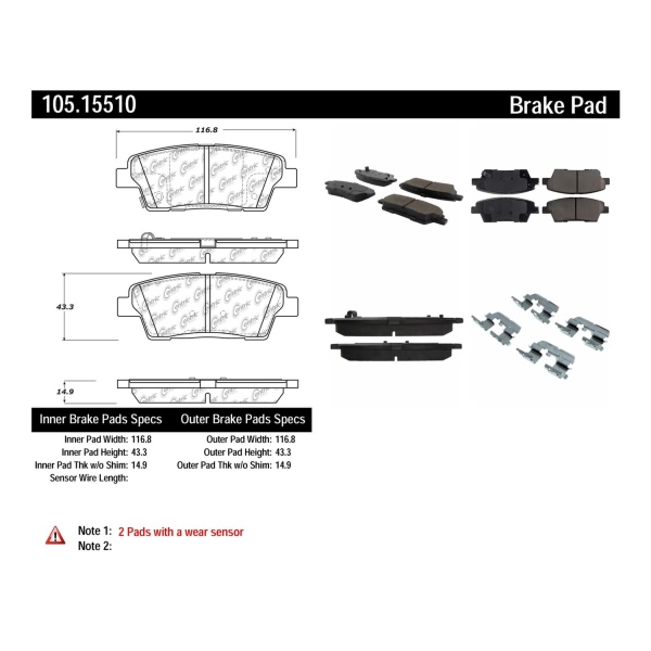 Centric Posi Quiet™ Ceramic Rear Disc Brake Pads 105.15510
