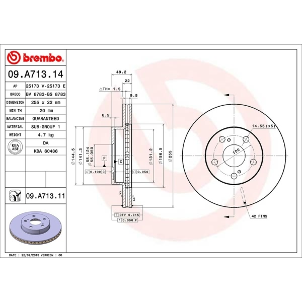 brembo UV Coated Series Front Brake Rotor 09.A713.11