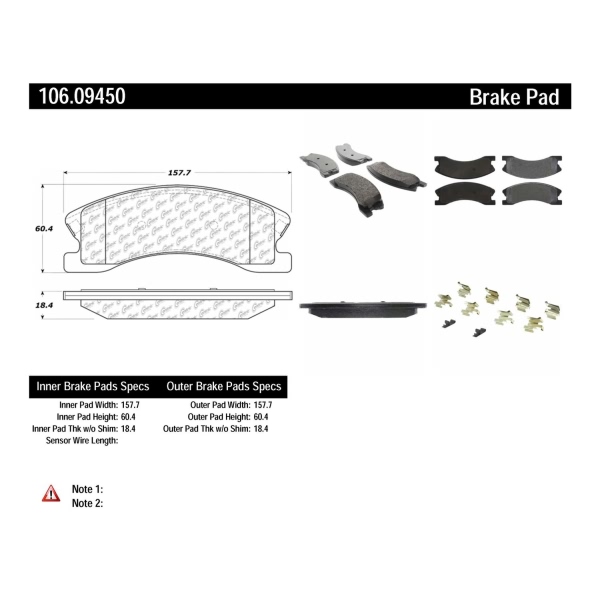 Centric Posi Quiet™ Extended Wear Semi-Metallic Front Disc Brake Pads 106.09450