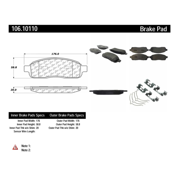 Centric Posi Quiet™ Extended Wear Semi-Metallic Front Disc Brake Pads 106.10110