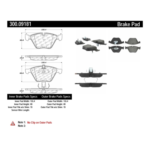 Centric Premium Semi-Metallic Front Disc Brake Pads 300.09181