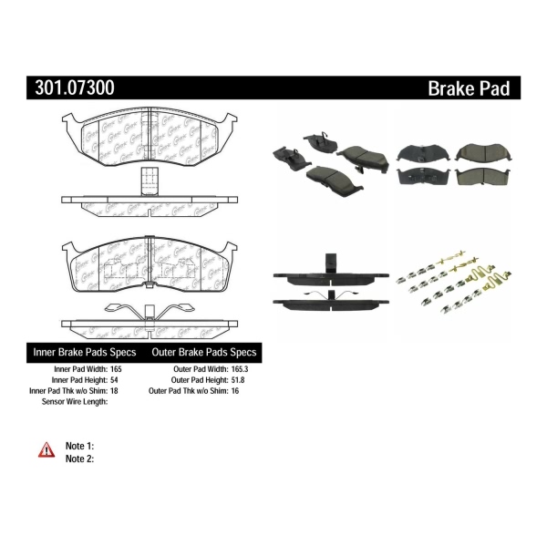 Centric Premium Ceramic Front Disc Brake Pads 301.07300