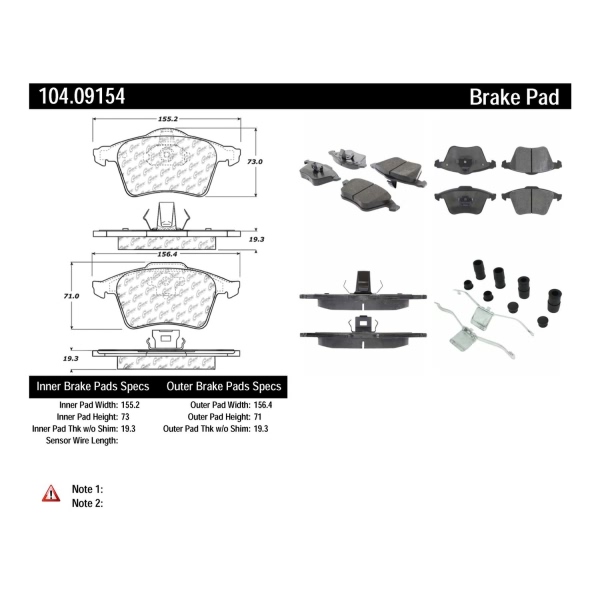 Centric Posi Quiet™ Semi-Metallic Front Disc Brake Pads 104.09154