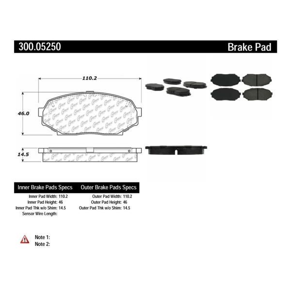 Centric Premium Semi-Metallic Front Disc Brake Pads 300.05250
