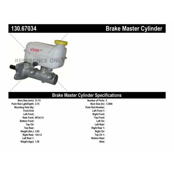 Centric Premium Brake Master Cylinder 130.67034