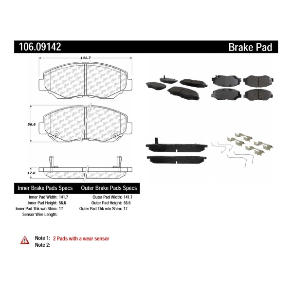 Centric Posi Quiet™ Extended Wear Semi-Metallic Front Disc Brake Pads 106.09142