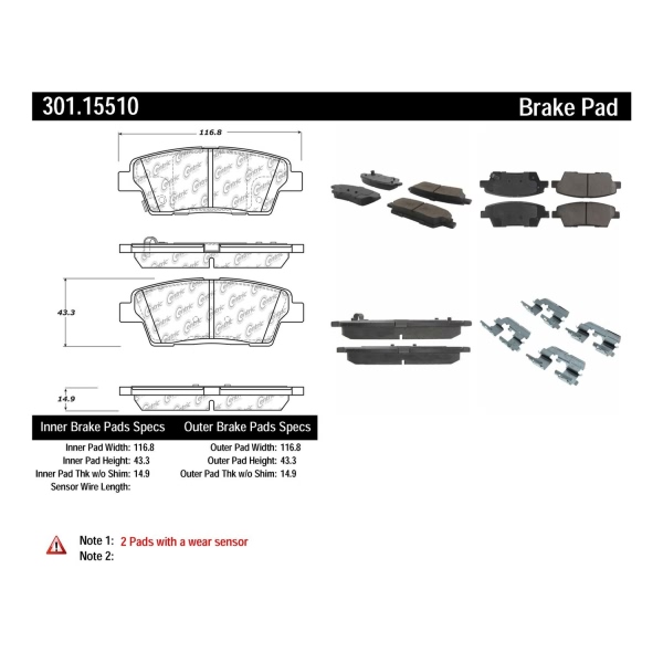 Centric Premium Ceramic Rear Disc Brake Pads 301.15510
