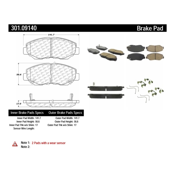 Centric Premium Ceramic Front Disc Brake Pads 301.09140