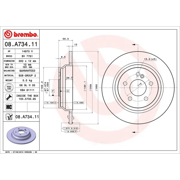 brembo UV Coated Series Solid Rear Brake Rotor 08.A734.11