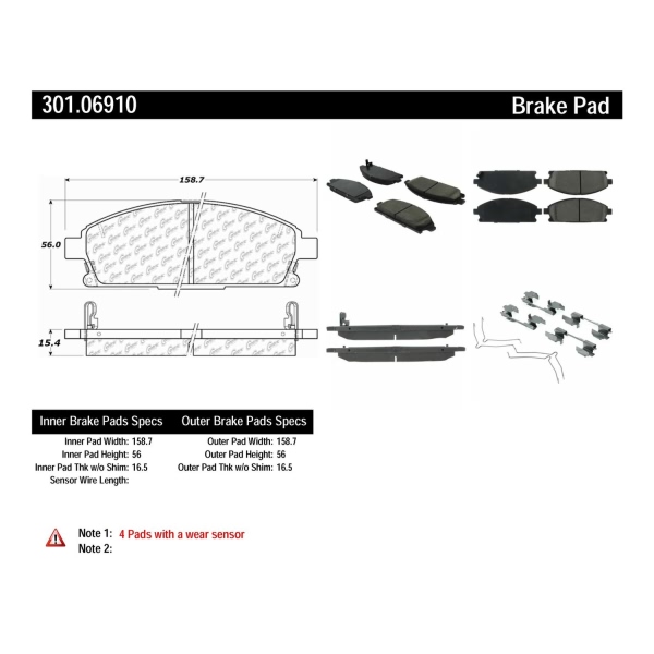 Centric Premium Ceramic Front Disc Brake Pads 301.06910