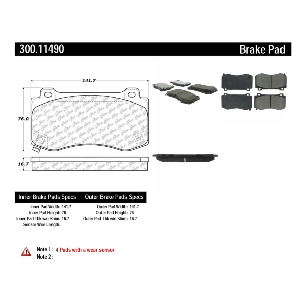 Centric Premium Semi-Metallic Front Disc Brake Pads 300.11490