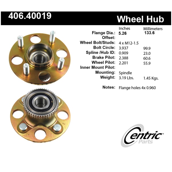 Centric Premium™ Rear Passenger Side Non-Driven Wheel Bearing and Hub Assembly 406.40019