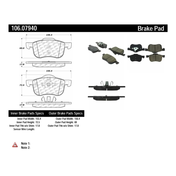 Centric Posi Quiet™ Extended Wear Semi-Metallic Front Disc Brake Pads 106.07940