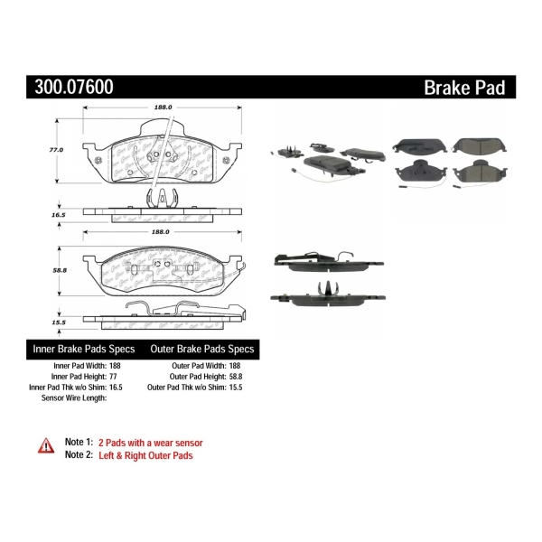 Centric Premium Semi-Metallic Front Disc Brake Pads 300.07600