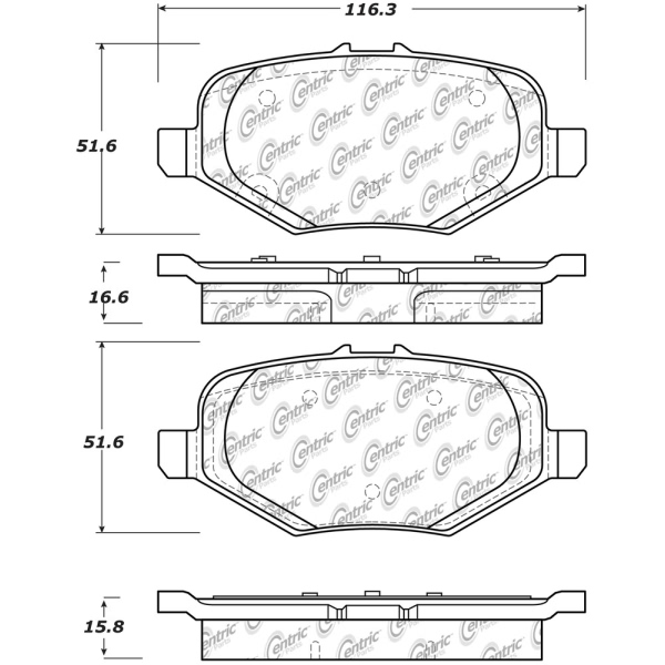 Centric Posi Quiet™ Semi-Metallic Rear Disc Brake Pads 104.16120