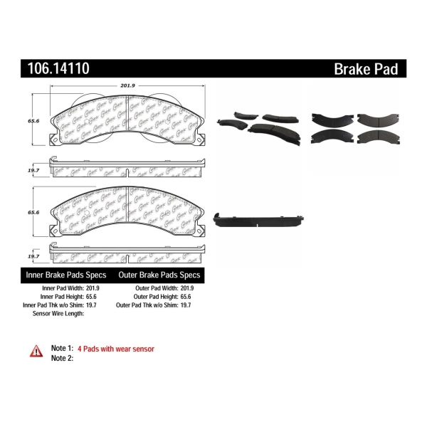 Centric Posi Quiet™ Extended Wear Semi-Metallic Rear Disc Brake Pads 106.14110