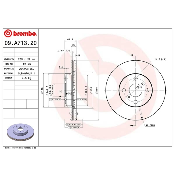 brembo OE Replacement Vented Front Brake Rotor 09.A713.20