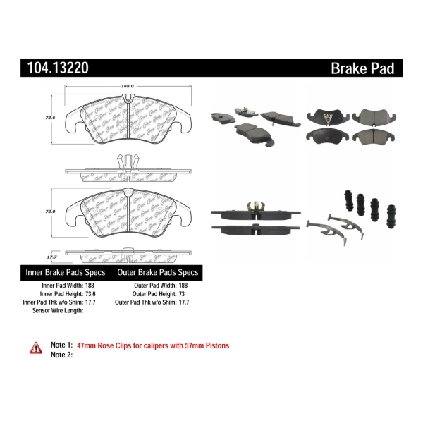 Centric Posi Quiet™ Semi-Metallic Front Disc Brake Pads 104.13220