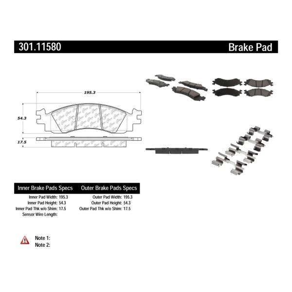 Centric Premium Ceramic Front Disc Brake Pads 301.11580