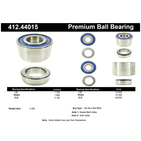 Centric Premium™ Rear Driver Side Double Row Wheel Bearing 412.44015