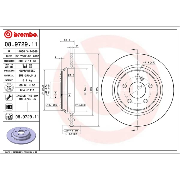 brembo UV Coated Series Solid Rear Brake Rotor 08.9729.11