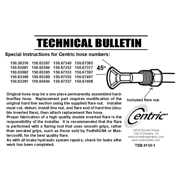 Centric Rear Driver Side Brake Hose 150.67408