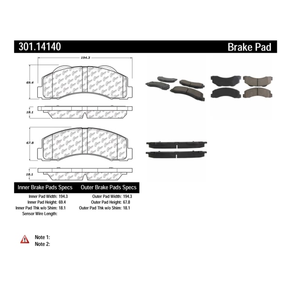 Centric Premium Ceramic Front Disc Brake Pads 301.14140