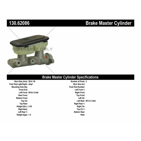 Centric Premium Brake Master Cylinder 130.62086