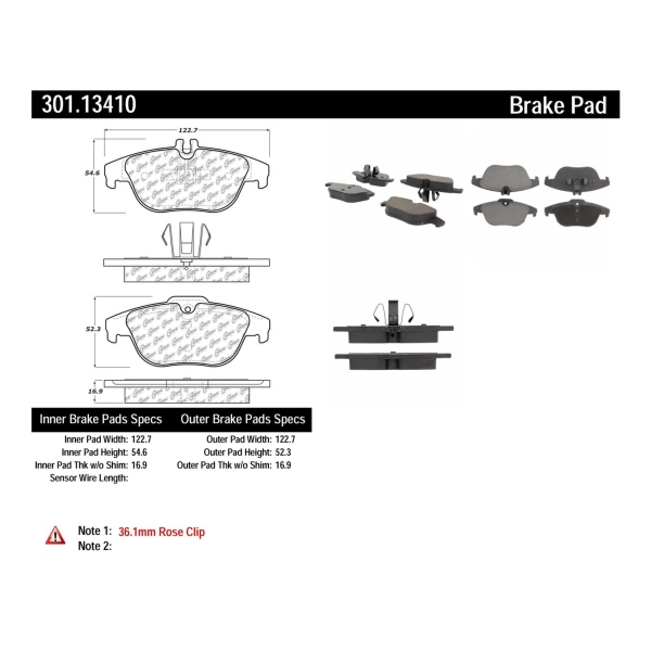 Centric Premium Ceramic Rear Disc Brake Pads 301.13410