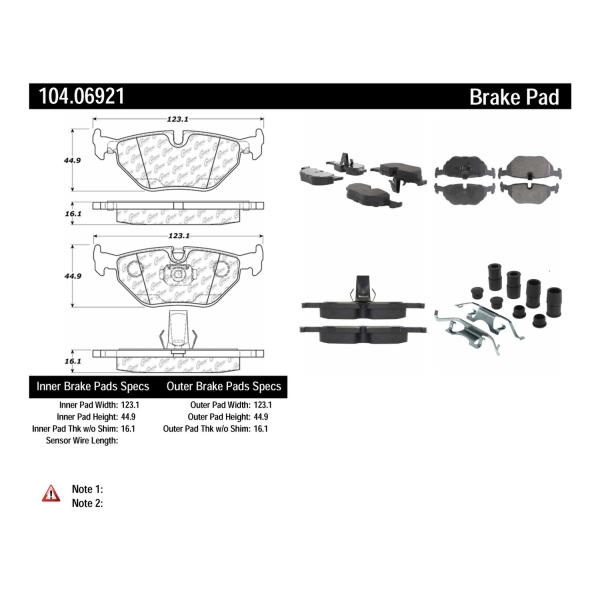 Centric Posi Quiet™ Semi-Metallic Rear Disc Brake Pads 104.06921