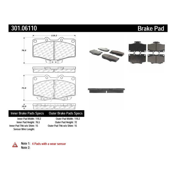 Centric Premium Ceramic Front Disc Brake Pads 301.06110