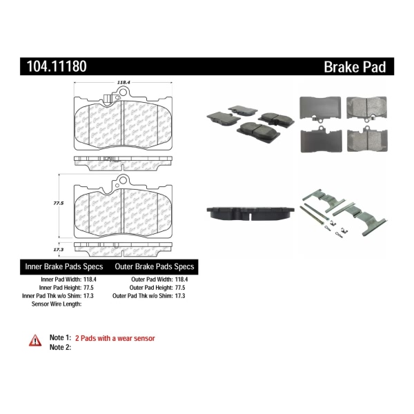 Centric Posi Quiet™ Semi-Metallic Front Disc Brake Pads 104.11180
