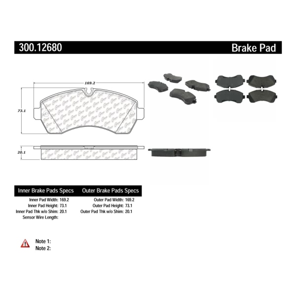 Centric Premium Semi-Metallic Front Disc Brake Pads 300.12680