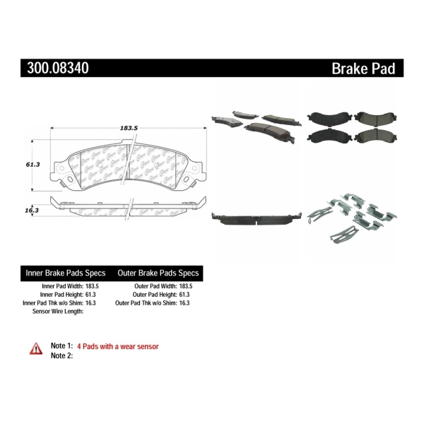 Centric Premium™ Semi-Metallic Brake Pads With Shims And Hardware 300.08340