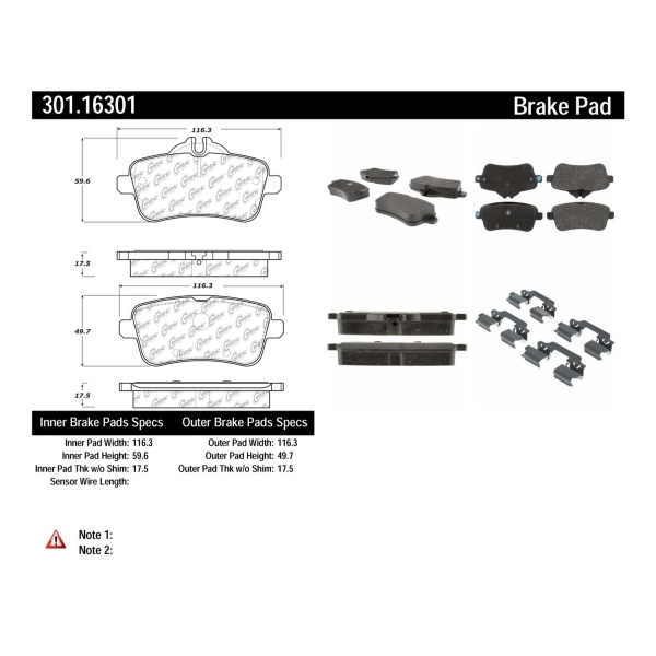 Centric Premium Ceramic Rear Disc Brake Pads 301.16301