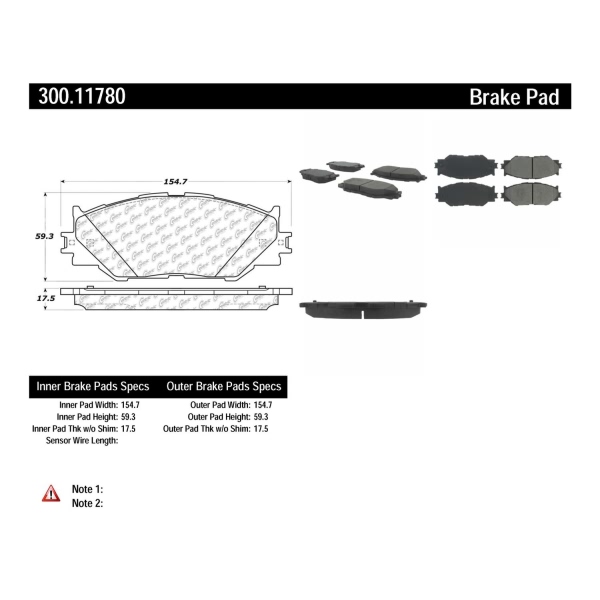 Centric Premium Semi-Metallic Front Disc Brake Pads 300.11780