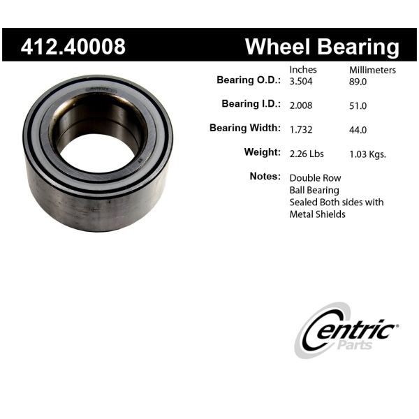 Centric Premium™ Front Driver Side Double Row Wheel Bearing 412.40008