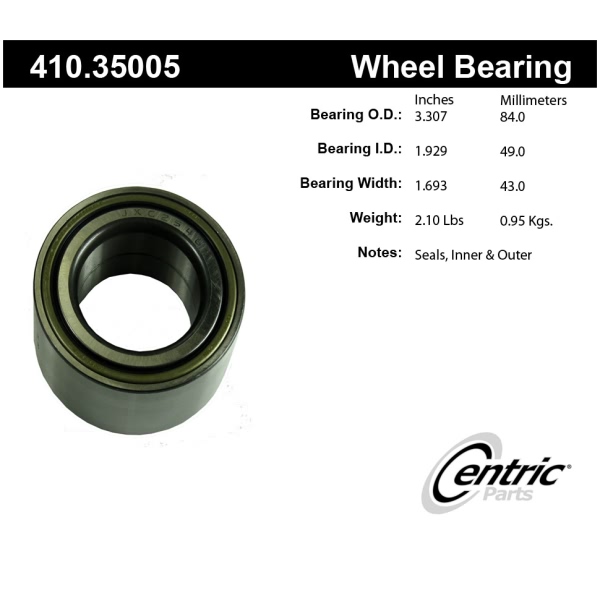 Centric Premium™ Rear Driver Side Wheel Bearing and Race Set 410.35005